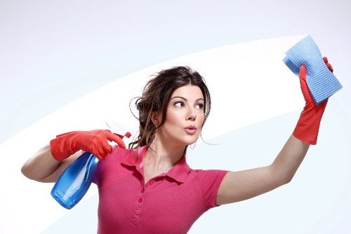 Bathroom sanitizing during Airbnb cleaning in a vacation rental